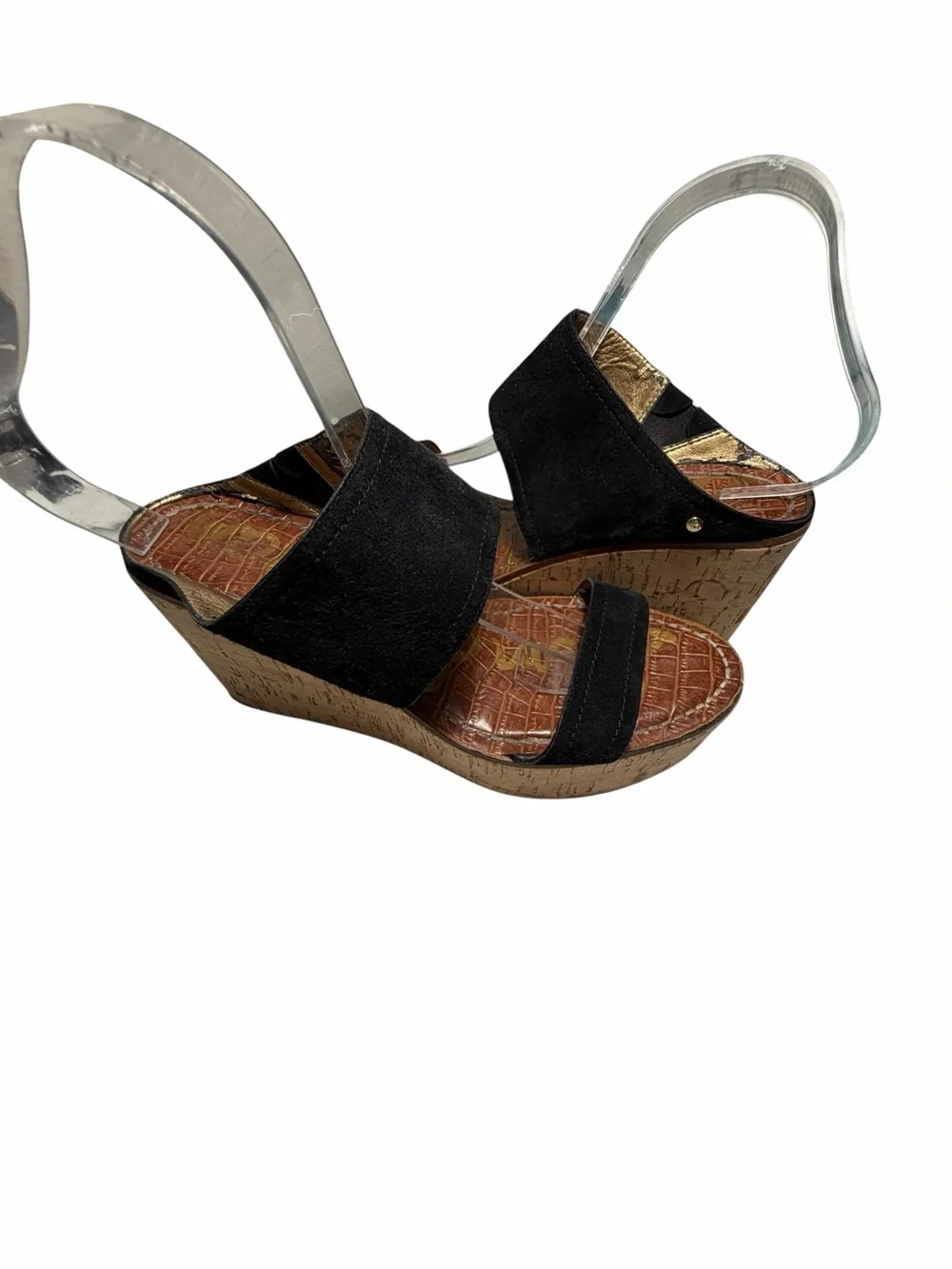 Sam Edelman Gala Women's Black Suede Two-Strap Cork Wedge Sandals Sz 8.5